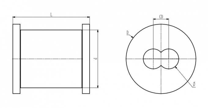 el tornillo de la ronda de 128m m que construye los barriles para el extrusor de tornillo gemelo parte la línea 0 de la protuberancia del tubo del HDPE de la distancia de centro de 106m m
